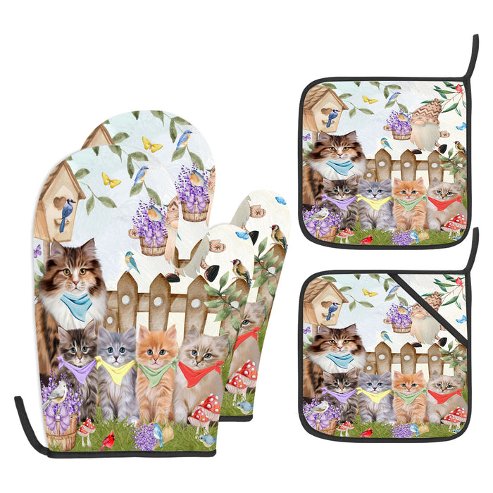 Siberian Cat Oven Mitts and Pot Holder Set, Explore a Variety of Personalized Designs, Custom, Kitchen Gloves for Cooking with Potholders, Pet and Cats Gift Lovers