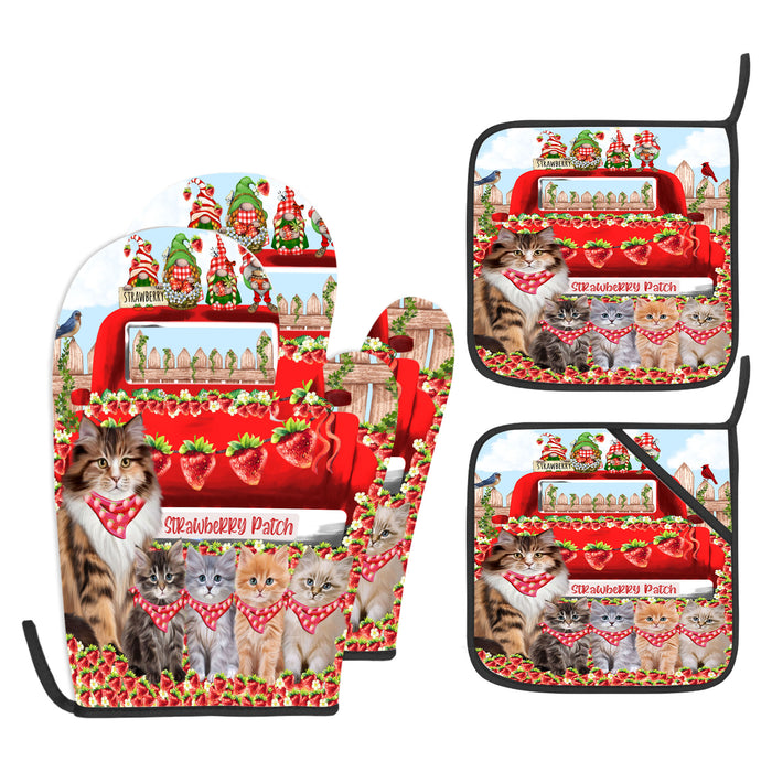 Siberian Cat Oven Mitts and Pot Holder Set: Explore a Variety of Designs, Custom, Personalized, Kitchen Gloves for Cooking with Potholders, Gift for Cats Lovers