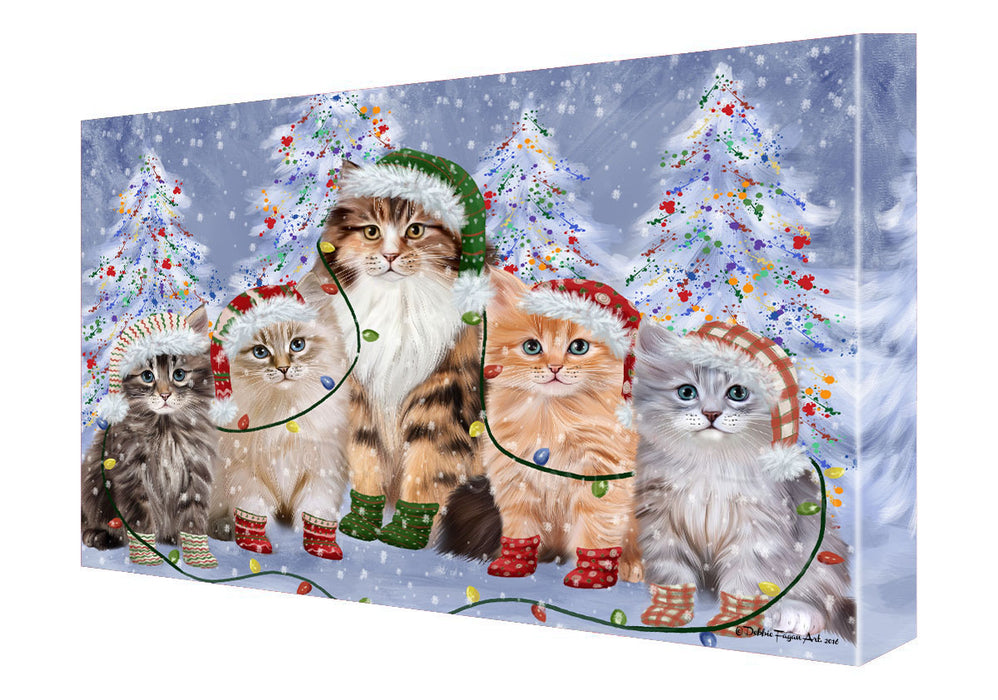 Christmas Lights and Siberian Cats Canvas Wall Art - Premium Quality Ready to Hang Room Decor Wall Art Canvas - Unique Animal Printed Digital Painting for Decoration