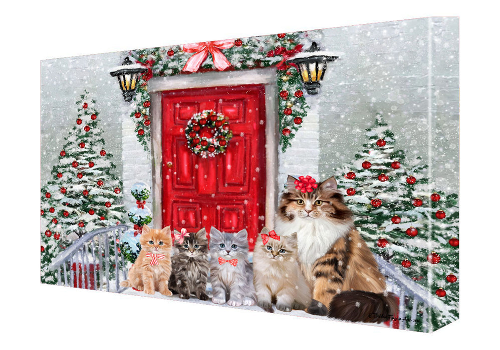 Christmas Holiday Welcome Siberian Cats Canvas Wall Art - Premium Quality Ready to Hang Room Decor Wall Art Canvas - Unique Animal Printed Digital Painting for Decoration