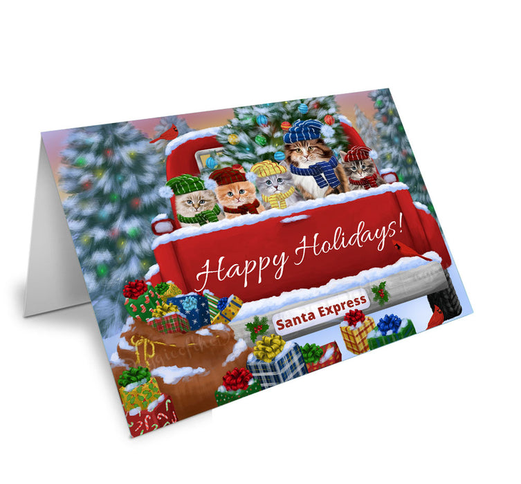 Christmas Red Truck Travlin Home for the Holidays Siberian Cats Handmade Artwork Assorted Pets Greeting Cards and Note Cards with Envelopes for All Occasions and Holiday Seasons