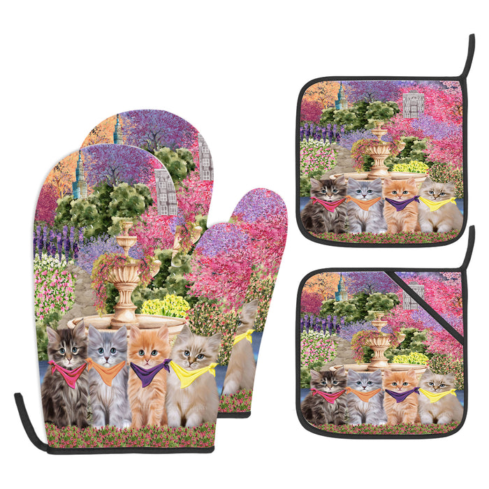 Siberian Cat Oven Mitts and Pot Holder Set: Explore a Variety of Designs, Personalized, Potholders with Kitchen Gloves for Cooking, Custom, Halloween Gifts for Cats Mom