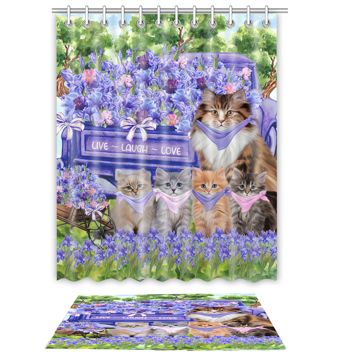 Siberian Cat Shower Curtain with Bath Mat Set, Custom, Curtains and Rug Combo for Bathroom Decor, Personalized, Explore a Variety of Designs, Cats Lover's Gifts