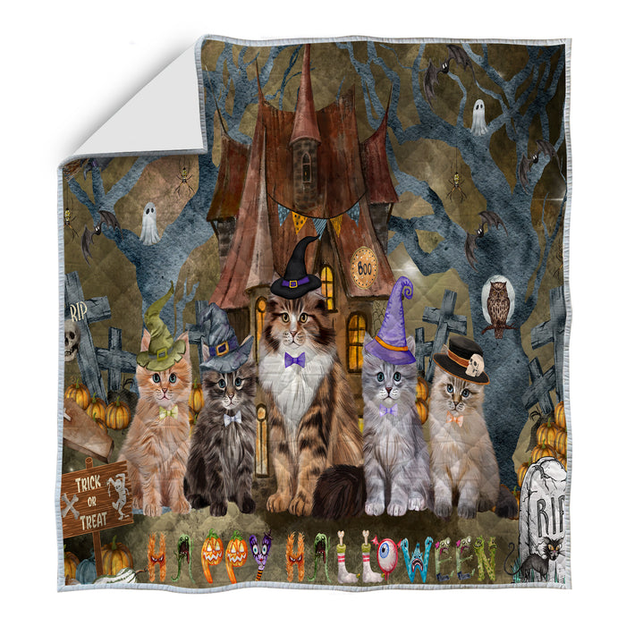 Siberian Cats Blue Quilt: Explore a Variety of Personalized Designs, Custom, Bedding Coverlet Quilted, Pet and Cat Lovers Gift