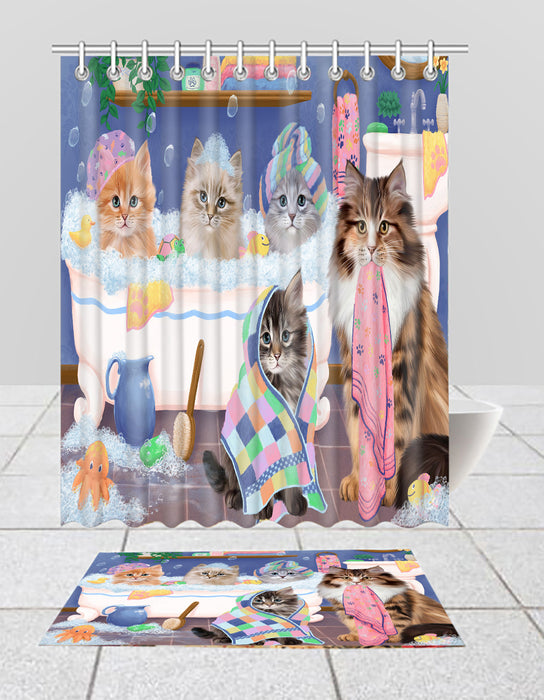 Rub A Dub Dogs In A Tub Siberian Cats Bath Mat and Shower Curtain Combo