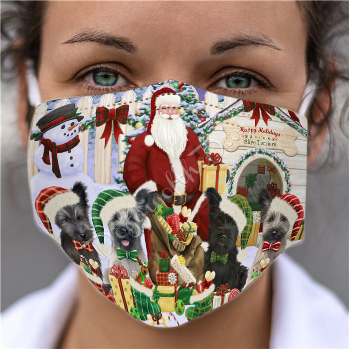 Happy Holidays Christmas Skye Terrier Dogs House Gathering Face Mask FM48285