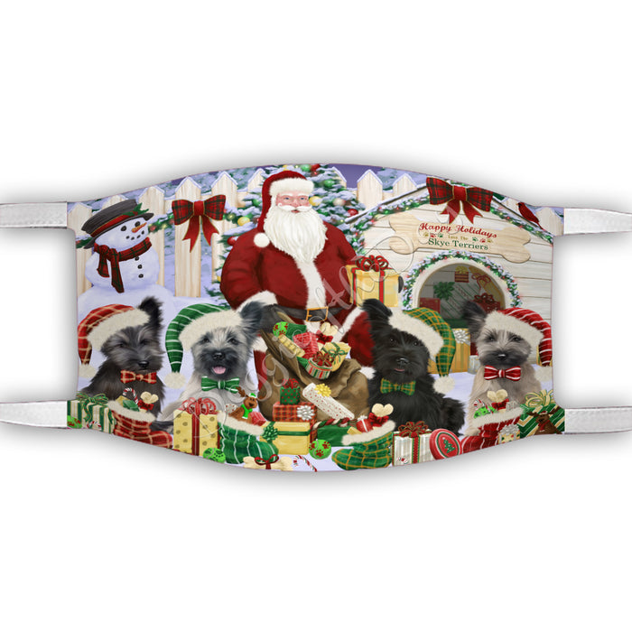 Happy Holidays Christmas Skye Terrier Dogs House Gathering Face Mask FM48285