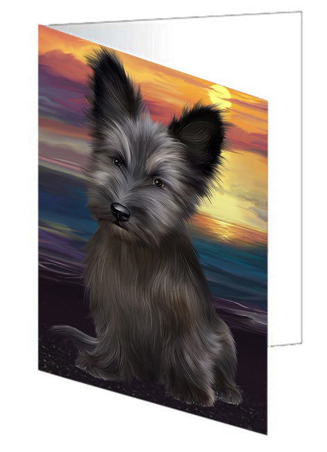 Sunset Skye Terrier Dog Handmade Artwork Assorted Pets Greeting Cards and Note Cards with Envelopes for All Occasions and Holiday Seasons GCD76997