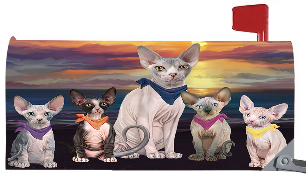 Family Sunset Portrait Sphynx Cats Magnetic Mailbox Cover MBC48509