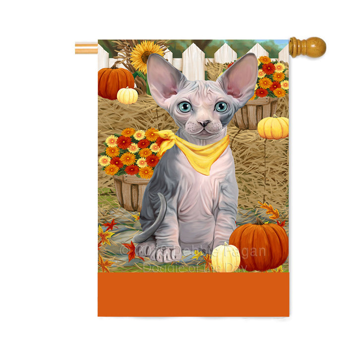 Personalized Fall Autumn Greeting Sphynx Cat with Pumpkins Custom House Flag FLG-DOTD-A62127