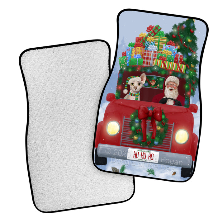 Christmas Honk Honk Red Truck Here Comes with Santa and Sphynx Cat Polyester Anti-Slip Vehicle Carpet Car Floor Mats  CFM49846