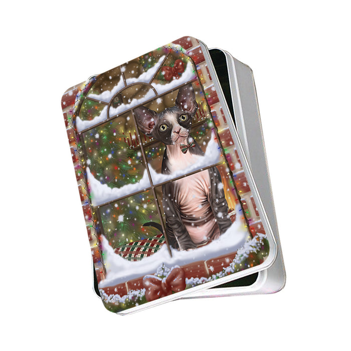 Please Come Home For Christmas Sphynx Cat Sitting In Window Photo Storage Tin PITN57560