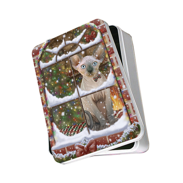 Please Come Home For Christmas Sphynx Cat Sitting In Window Photo Storage Tin PITN57563