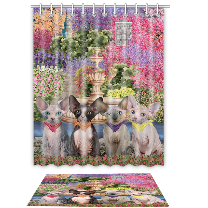 Sphynx Cat Shower Curtain with Bath Mat Combo: Curtains with hooks and Rug Set Bathroom Decor, Custom, Explore a Variety of Designs, Personalized, Pet Gift for Cats Lovers