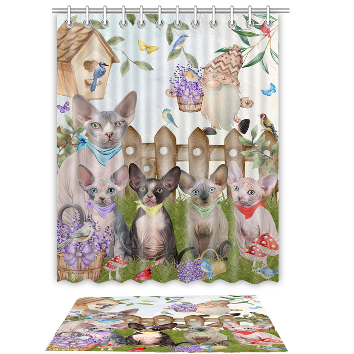 Sphynx Cat Shower Curtain with Bath Mat Combo: Curtains with hooks and Rug Set Bathroom Decor, Custom, Explore a Variety of Designs, Personalized, Pet Gift for Cats Lovers