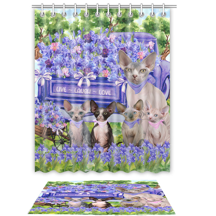 Sphynx Cat Shower Curtain & Bath Mat Set: Explore a Variety of Designs, Custom, Personalized, Curtains with hooks and Rug Bathroom Decor, Gift for Cats and Pet Lovers