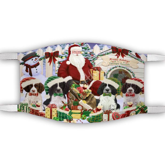 Happy Holidays Christmas Springer Spaniel Dogs House Gathering Face Mask FM48287