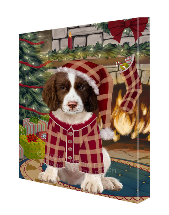 The Christmas Stocking was Hung Springer Spaniel Dog Canvas Wall Art - Premium Quality Ready to Hang Room Decor Wall Art Canvas - Unique Animal Printed Digital Painting for Decoration CVS639