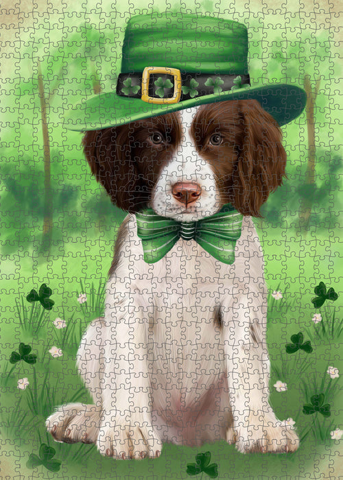 St. Patrick's Day Springer Spaniel Dog Portrait Jigsaw Puzzle for Adults Animal Interlocking Puzzle Game Unique Gift for Dog Lover's with Metal Tin Box PZL1045