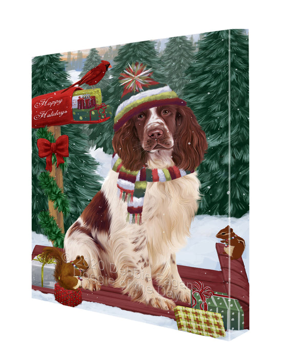 Christmas Woodland Sled Springer Spaniel Dog Canvas Wall Art - Premium Quality Ready to Hang Room Decor Wall Art Canvas - Unique Animal Printed Digital Painting for Decoration CVS606