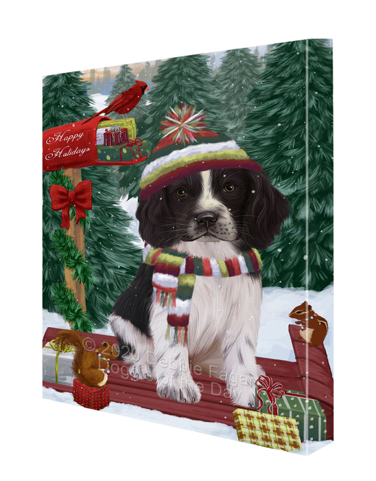 Christmas Woodland Sled Springer Spaniel Dog Canvas Wall Art - Premium Quality Ready to Hang Room Decor Wall Art Canvas - Unique Animal Printed Digital Painting for Decoration CVS607