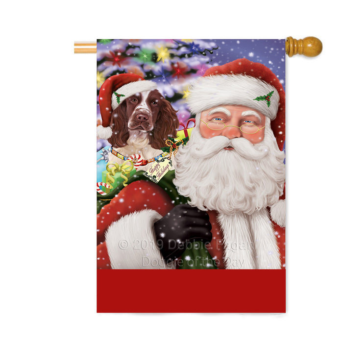 Personalized Santa Carrying Springer Spaniel Dog and Christmas Presents Custom House Flag FLG-DOTD-A63534