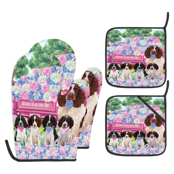 Springer Spaniel Oven Mitts and Pot Holder Set, Explore a Variety of Personalized Designs, Custom, Kitchen Gloves for Cooking with Potholders, Pet and Dog Gift Lovers
