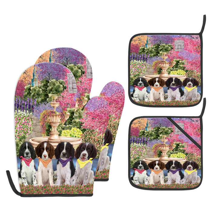 Springer Spaniel Oven Mitts and Pot Holder Set: Explore a Variety of Designs, Personalized, Potholders with Kitchen Gloves for Cooking, Custom, Halloween Gifts for Dog Mom