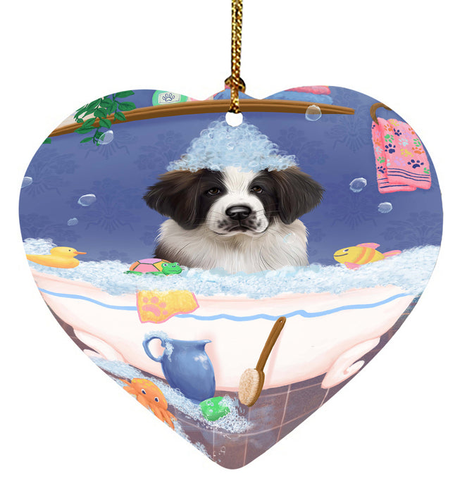 Rub A Dub Dog In A Tub Saint Bernard Dog Heart Christmas Ornament HPORA58703