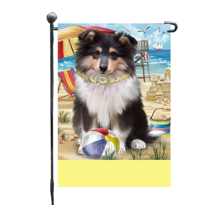 Personalized Pet Friendly Beach Rough Collie Dog Custom Garden Flags GFLG-DOTD-A58398