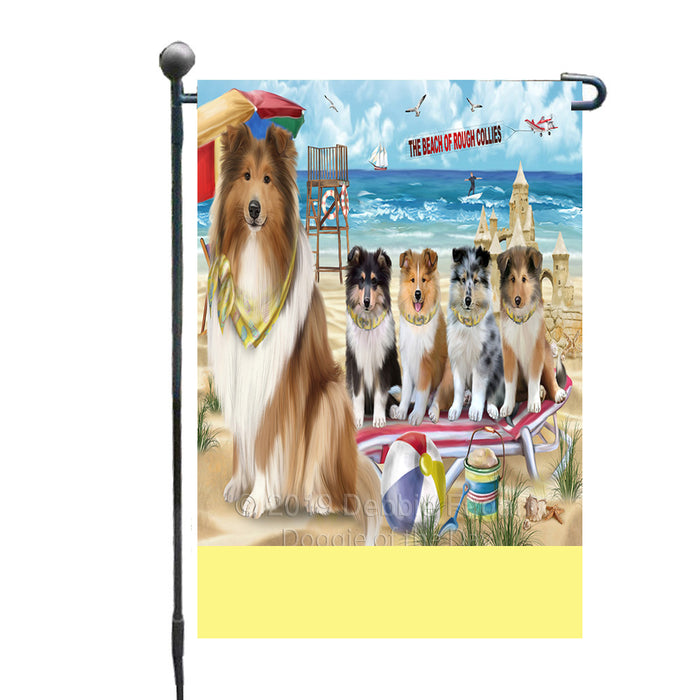 Personalized Pet Friendly Beach Rough Collie Dogs Custom Garden Flags GFLG-DOTD-A58394