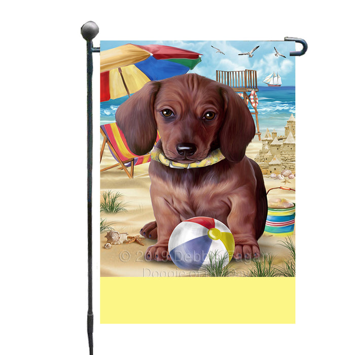 Personalized Pet Friendly Beach Dachshund Dog Custom Garden Flags GFLG-DOTD-A58206