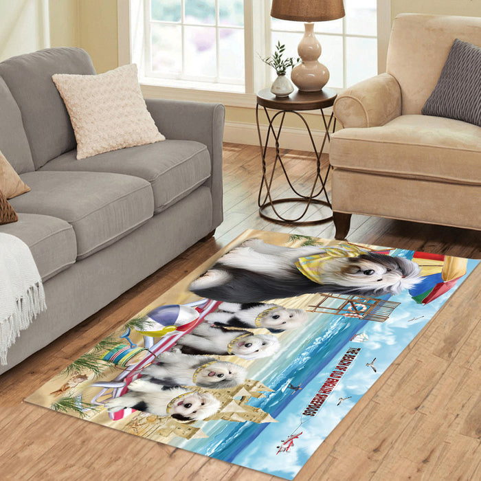 Pet Friendly Beach Old English Sheepdogs Area Rug