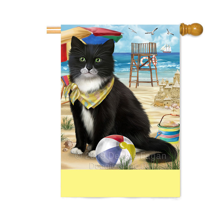 Personalized Pet Friendly Beach Tuxedo Cat Custom House Flag FLG-DOTD-A58523