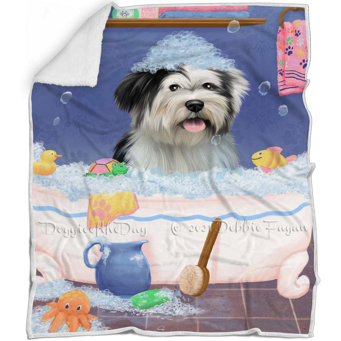 Rub A Dub Dog In A Tub Tibetan Terrier Dog Blanket BLNKT143179