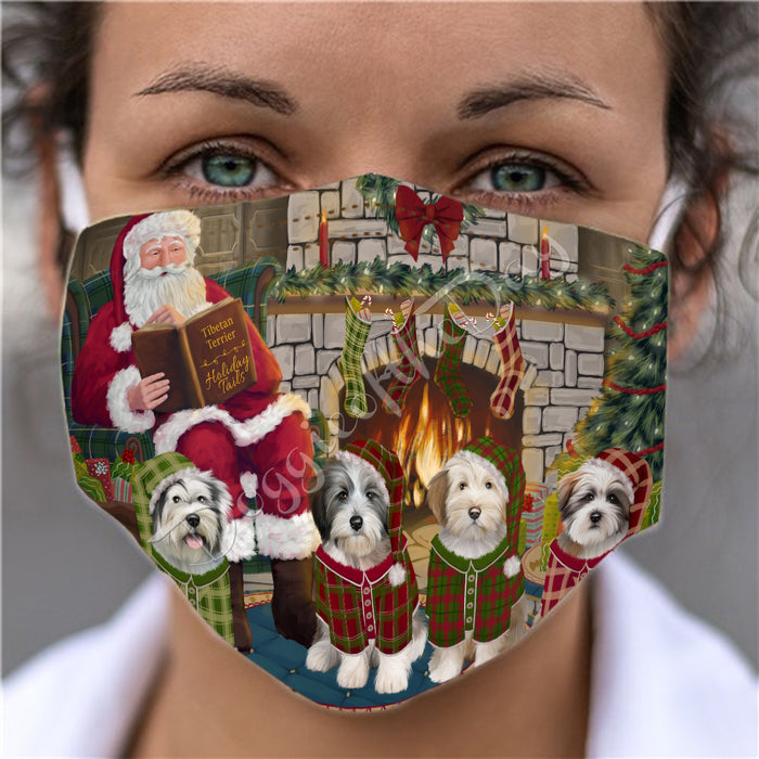 Christmas Cozy Holiday Fire Tails Tibetan Terrier Dogs Face Mask FM48675