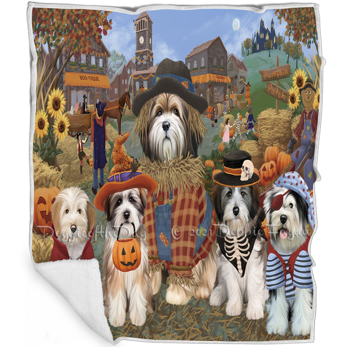 Halloween 'Round Town And Fall Pumpkin Scarecrow Both Tibetan Terrier Dogs Blanket BLNKT143664