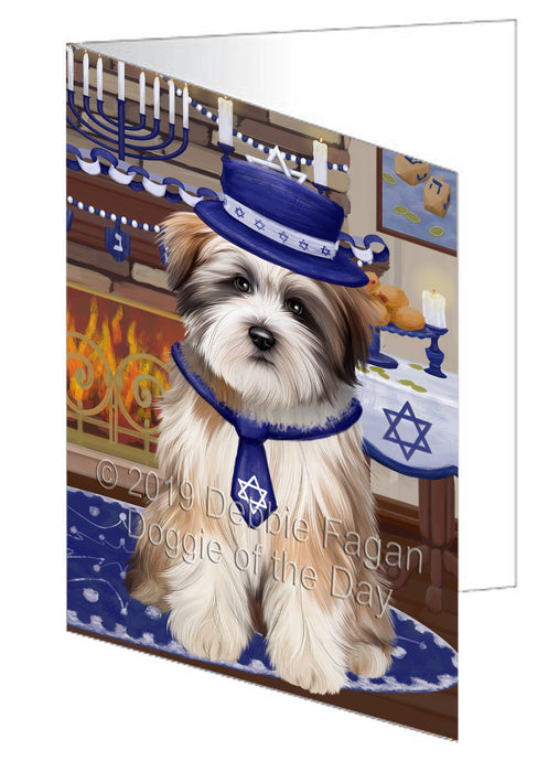 Happy Hanukkah Tibetan Terrier Dog Handmade Artwork Assorted Pets Greeting Cards and Note Cards with Envelopes for All Occasions and Holiday Seasons GCD78749