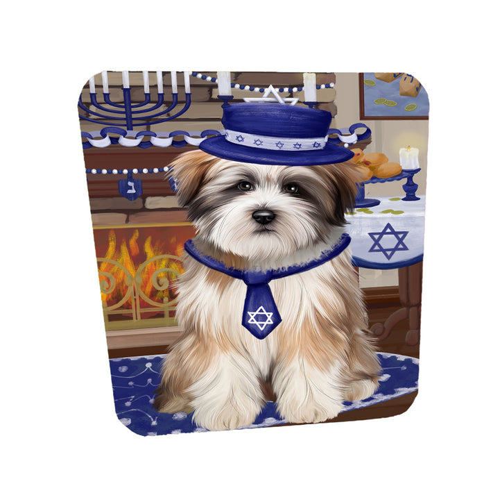 Happy Hanukkah Family Tibetan Terrier Dogs Coasters Set of 4 CSTA58768