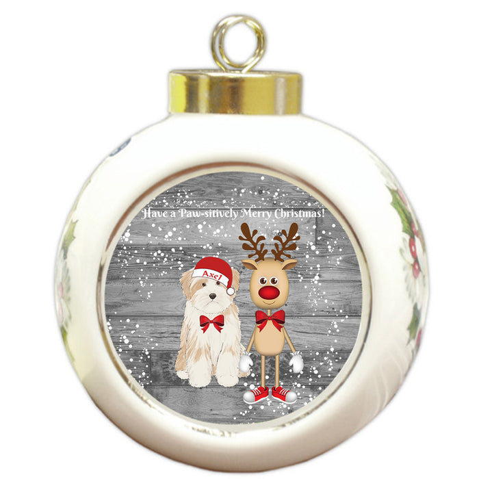 Custom Personalized Tibetan Terrier Dog Reindeer and Pooch Christmas Round Ball Ornament