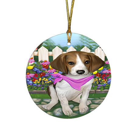Spring Floral Treeing Walker Coonhound Dog Round Flat Christmas Ornament RFPOR52173