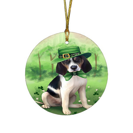 St. Patricks Day Irish Portrait Treeing Walker Coonhound Dog Round Flat Christmas Ornament RFPOR49412