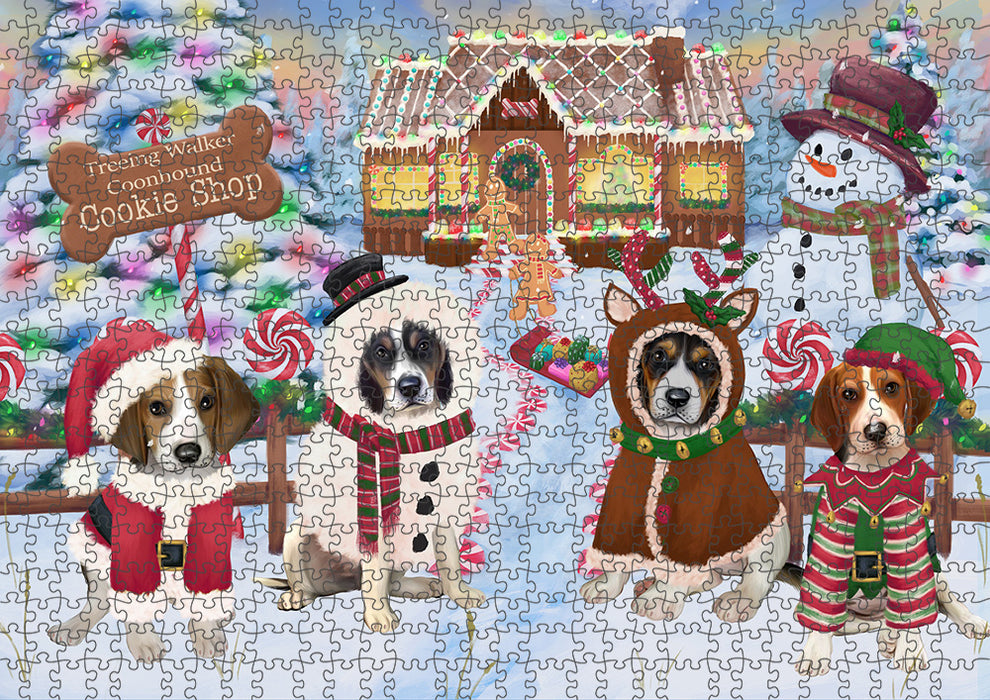 Holiday Gingerbread Cookie Shop Treeing Walker Coonhounds Dog Puzzle with Photo Tin PUZL94708