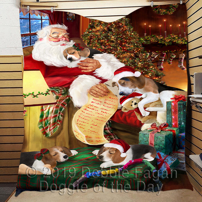 Santa Sleeping with Treeing Walker Coonhound Dogs Quilt