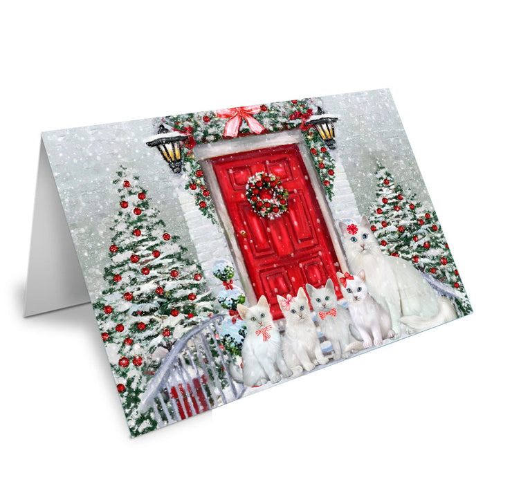 Christmas Holiday Welcome Turkish Angora Cat Handmade Artwork Assorted Pets Greeting Cards and Note Cards with Envelopes for All Occasions and Holiday Seasons