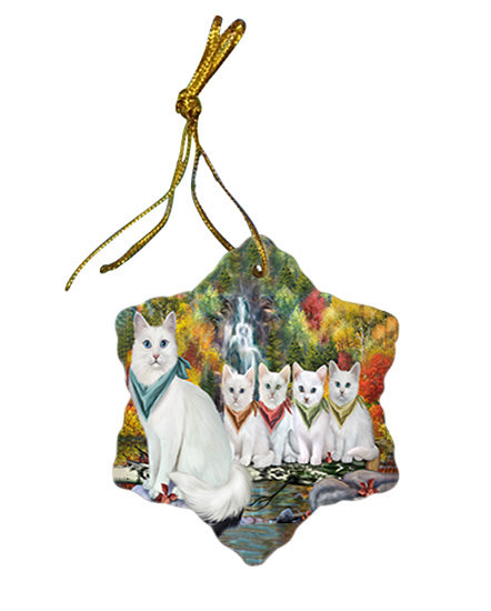Scenic Waterfall Turkish Angora Cats Star Porcelain Ornament SPOR54819