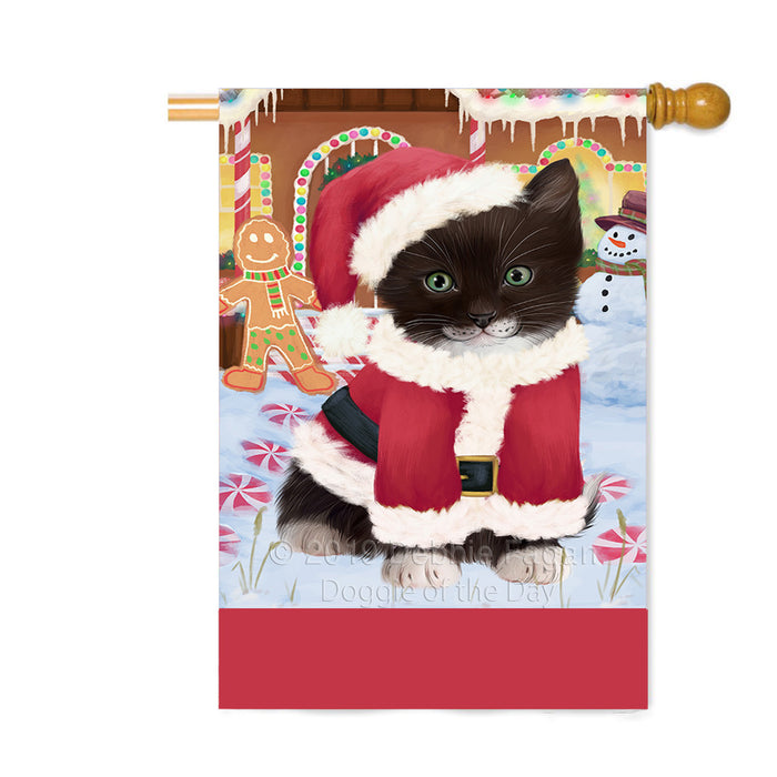 Personalized Gingerbread Candyfest Tuxedo Cat Custom House Flag FLG63995