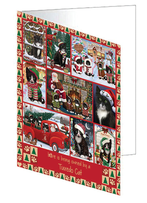 Love is Being Owned Christmas Tuxedo Cats Handmade Artwork Assorted Pets Greeting Cards and Note Cards with Envelopes for All Occasions and Holiday Seasons GCD79016