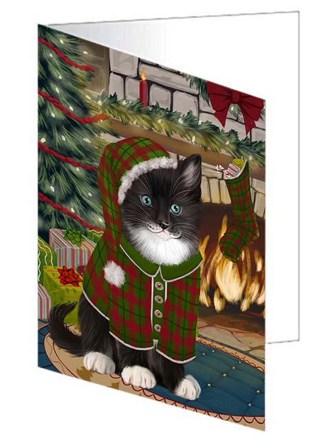 The Stocking was Hung Tuxedo Cat Handmade Artwork Assorted Pets Greeting Cards and Note Cards with Envelopes for All Occasions and Holiday Seasons GCD71441