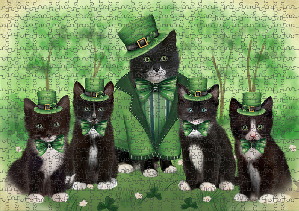 St. Patricks Day Irish Portrait Tuxedo Cats Portrait Jigsaw Puzzle for Adults Animal Interlocking Puzzle Game Unique Gift for Dog Lover's with Metal Tin Box PZL096